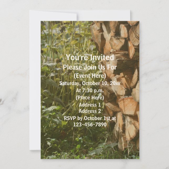 Invitación Leña Apilada Otoño Naturaleza (Anverso)