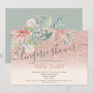 Invitación Lenguaje acuático floral purpurina ducha de novia