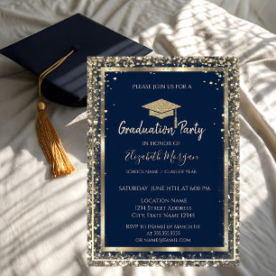Invitación Lente de graduación azul con lentejuelas diamantes