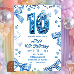 Invitación Lentejuelas Arco Azul Cumpleaños Doble Dígito Niña