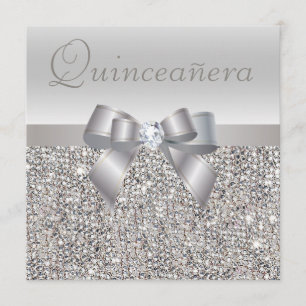 Invitación Lentejuelas, arco y diamante de plata impresos