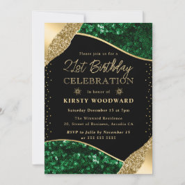 Invitación Lentejuelas de invierno verdes y doradas Cumpleaño