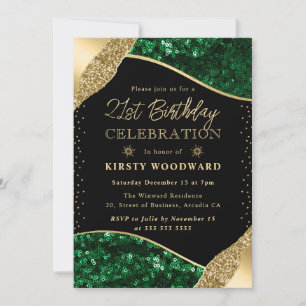 Invitación Lentejuelas de invierno verdes y doradas Cumpleaño