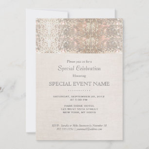 Invitación Lentejuelas de plata falsas elegantes beige con as