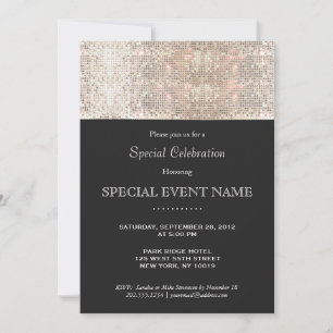 Invitación Lentejuelas de Plata Falsas Elegantes Fiesta Negra