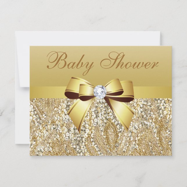 Invitación Lentejuelas del oro, arco y diamante Baby Shower (Anverso)
