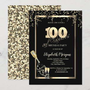 Invitación Lentejuelas Doradas, Botella de Cava Cumpleaños 10