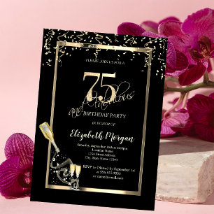 Invitación Lentejuelas doradas, Botella de vino 75 cumpleaños