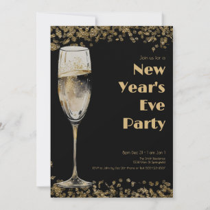 Invitación Lentejuelas doradas elegantes Champagne Nochevieja