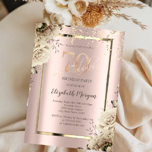 Invitación Lentejuelas doradas, flores Rosa Dorado Cumpleaños