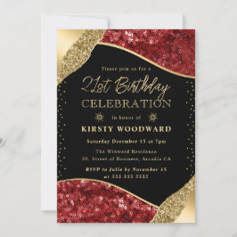 Invitación Lentejuelas rojas y doradas de invierno Cumpleaños