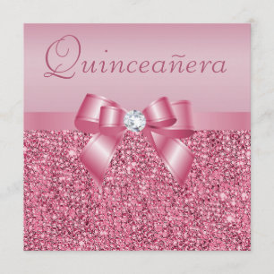 Invitación Lentejuelas y arco impresos rosa Quinceanera