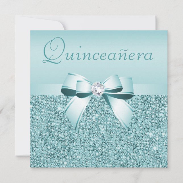 Invitación Lentejuelas y arco impresos trullo Quinceanera (Anverso)