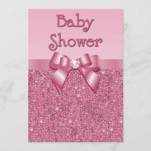 Invitación Lentejuelas y chicas rosados impresos Baby Shower