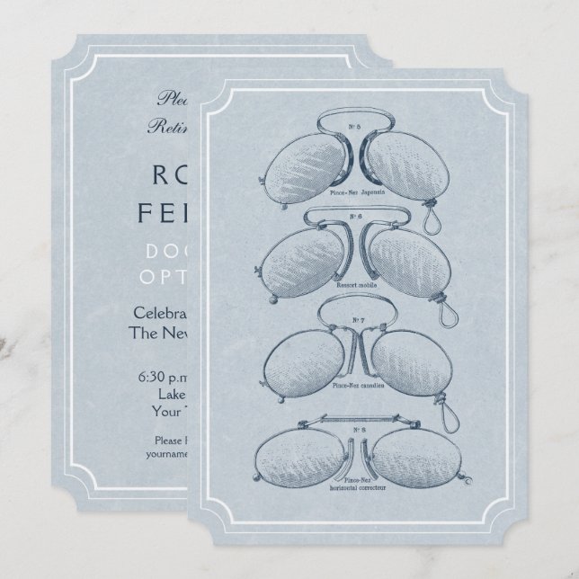 Invitación Lentes del vintage del retiro del optometrista (Anverso / Reverso)