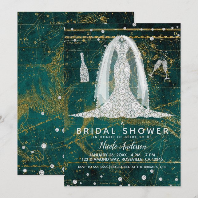 Invitación Leo Julio Agosto Glam Diamond Bridal Shower (Anverso / Reverso)