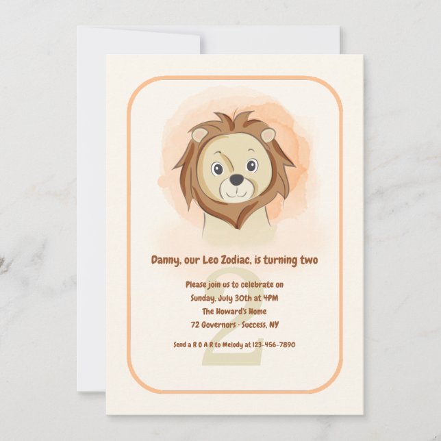 Invitación Leo, la fiesta de cumpleaños del león (Anverso)