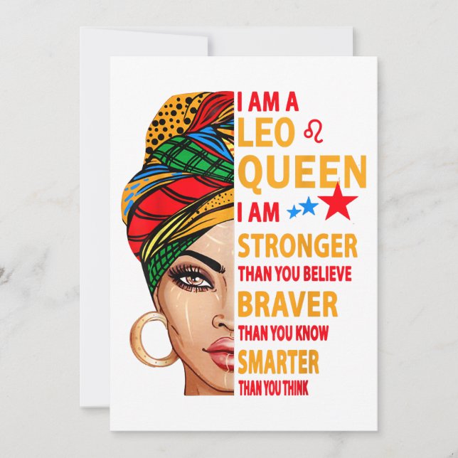 Invitación Leo queen soy un regalo de cumpleaños más fuerte y (Anverso)