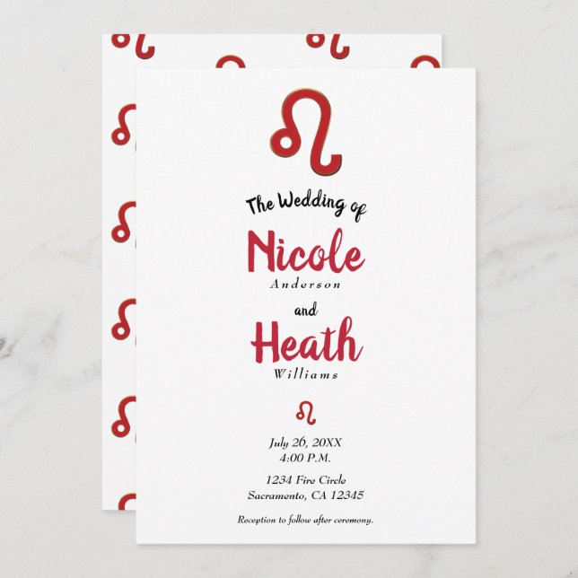 Invitación LEO Red Zodiac Astrología Julio Boda Agosto (Anverso / Reverso)