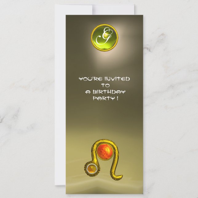 Invitación LEO TOPAZ MONOGRAM naranja amarillo agata gris roj (Anverso)