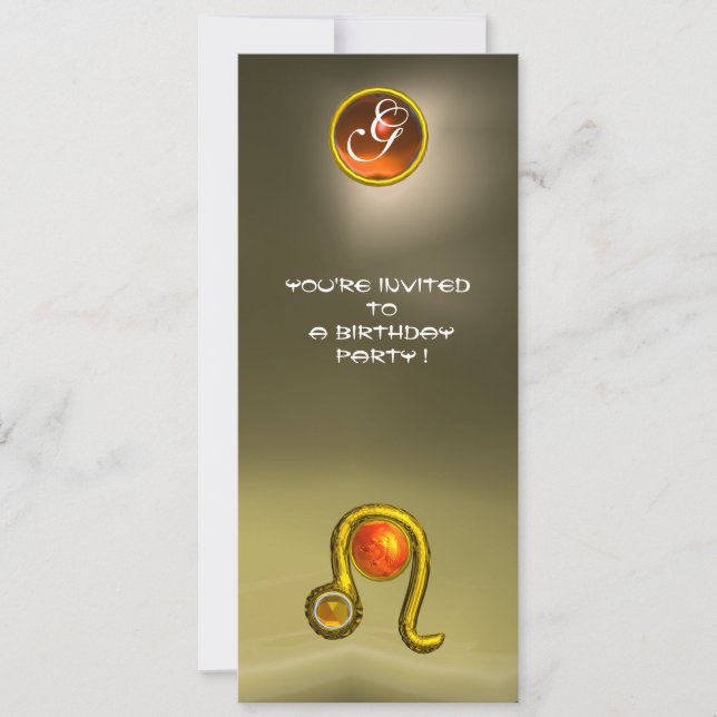 INVITACIÓN LEO TOPAZ MONOGRAM ZODIAC PARTIDO DE CUMPLEAÑOS, G (Anverso)