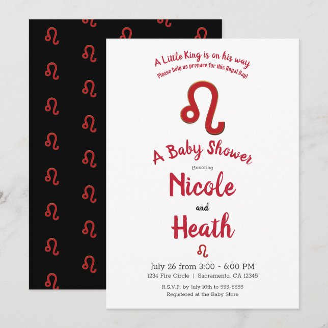 Invitación LEO Zodiac Julio Astrología Baby Shower (Anverso / Reverso)