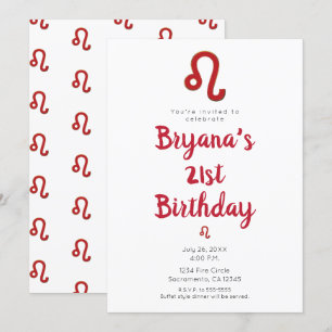 Invitación LEO Zodíaco Astrología Fiesta de Cumpleaños Julio 