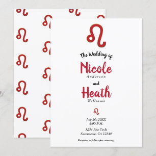 Invitación LEO Zodíaco Rojo Astrología Boda de Julio Agosto