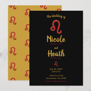 Invitación LEO Zodíaco Rojo Astrología Boda de Julio Agosto