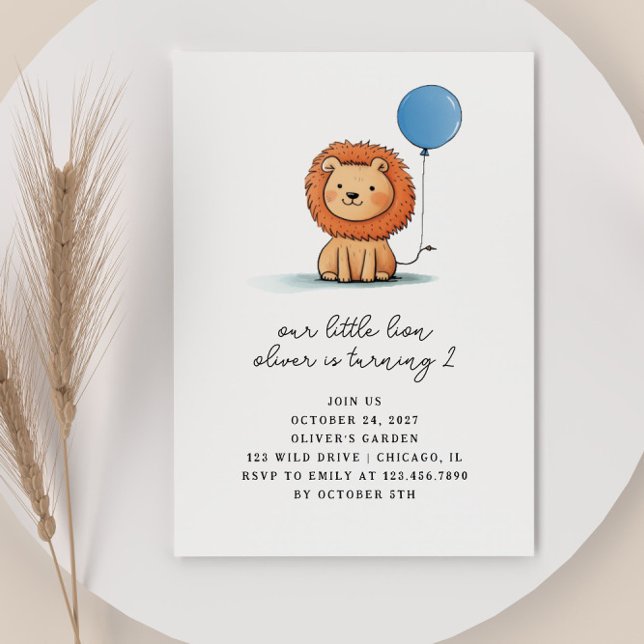 Invitación León bebé lindo con niños con globos azules Cumple (Subido por el creador)