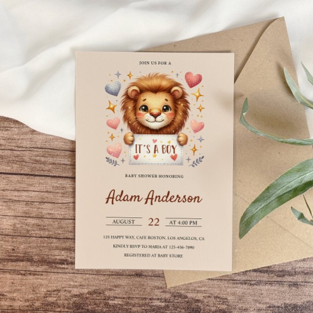 Invitación León bebé lindo - es un Baby Shower safari de niño (Subido por el creador)