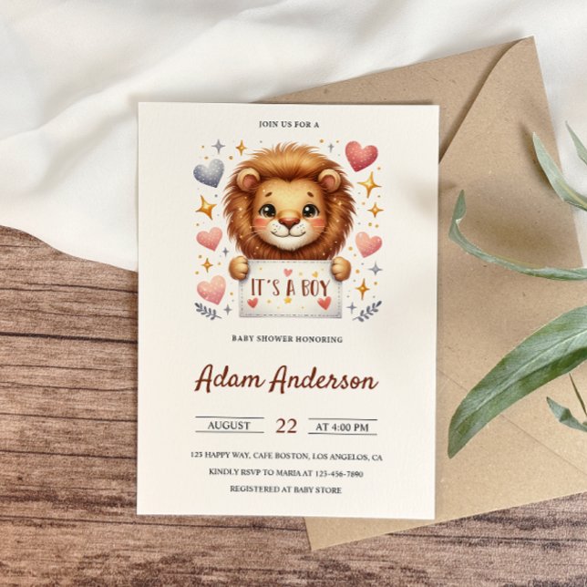 Invitación León bebé lindo - es un Baby Shower safari de niño (Subido por el creador)