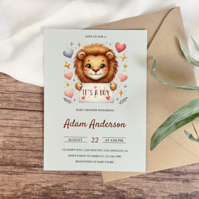 Invitación León bebé lindo - es un Baby Shower safari de niño (Subido por el creador)