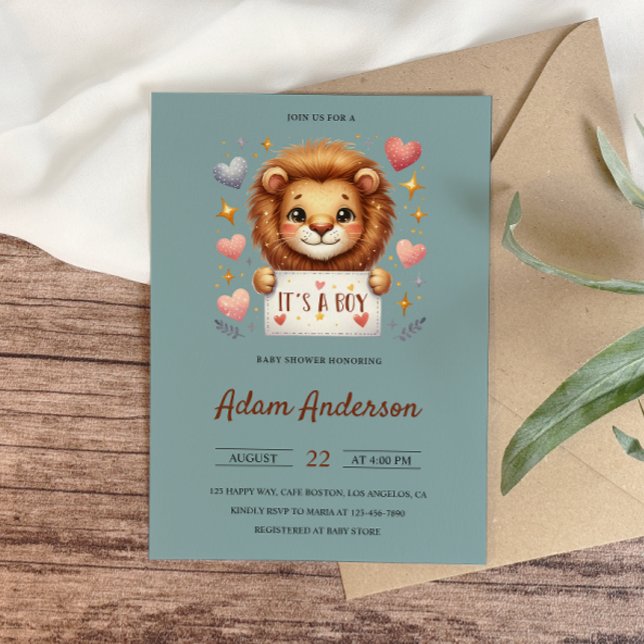 Invitación León bebé lindo - es un Baby Shower safari de niño (Subido por el creador)