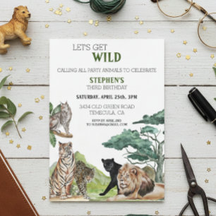 Invitación León Big Cats Jungle Safari cumpleaños salvaje