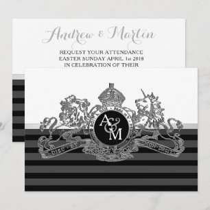 Invitación León blanco negro, Boda emblemático de unicornio