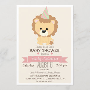 Invitación León Chica lindo, Baby Shower animal zoológico jun