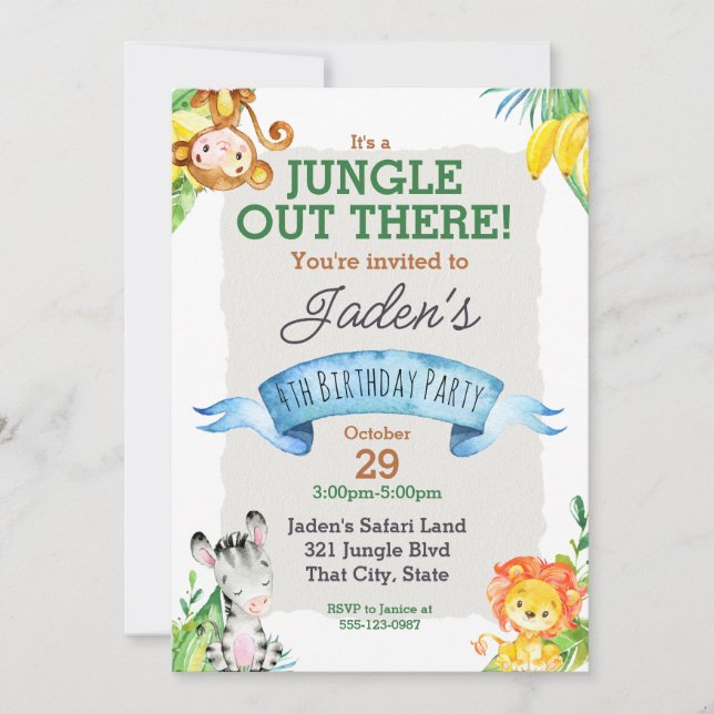Invitación León de la selva acuática y Invita de cumpleaños d (Anverso)