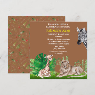 Invitación León de la selva Safari Cute Giraffe Zebra Baby Sh