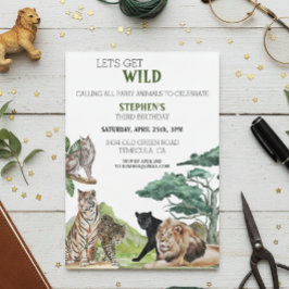 Invitación León Grandes Felinos Selva Safari Cumpleaños Salva