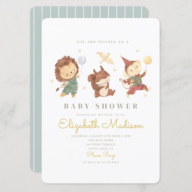 Invitación León lindo, ardilla y Baby Shower de monos (Subido por el creador)