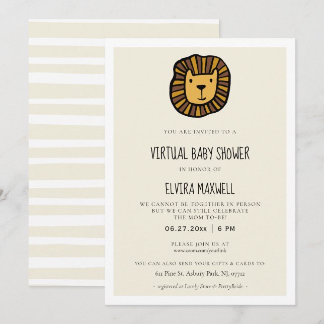 Invitación León lindo ducha Virtual Baby (Anverso / Reverso)