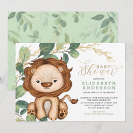 Invitación León Neutral Soft Greenerenerenery Gold Baby Showe
