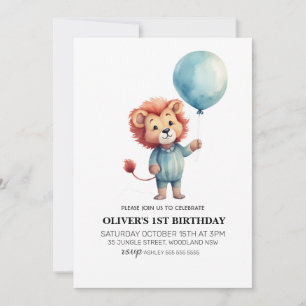 Invitación León Sage Blue Balloon Boys Fiesta de primer cumpl