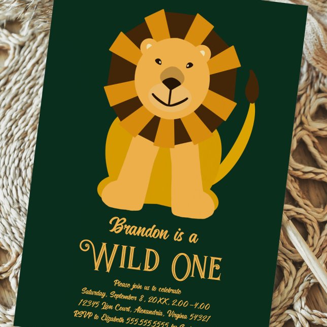 Invitación León salvaje primer cumpleaños oro y verde (Subido por el creador)