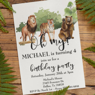 Invitación León Tigre Oso Oh Mi Tema de Jungla Acuarela