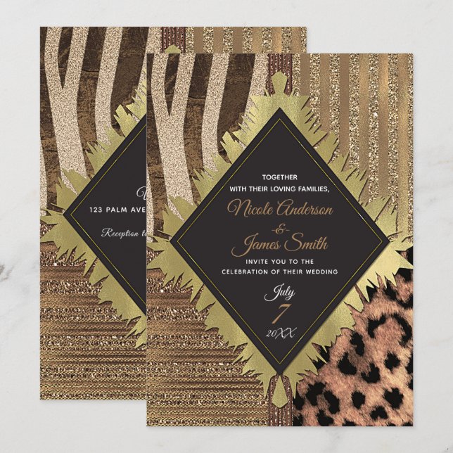 Invitación Leona Safari Chic Glamour Selvático Moderno de Bod (Anverso / Reverso)