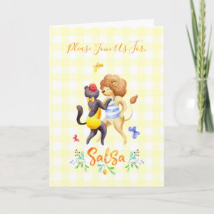 Invitación Leones adorables del bosque bailando salsa de ging