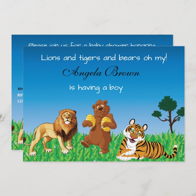 Invitación Leones, tigres, osos oh mi - Baby Shower unisex (Anverso / Reverso)