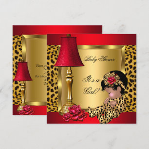 Invitación Leopard AA Chica de Baby Shower Rosas Red Gold